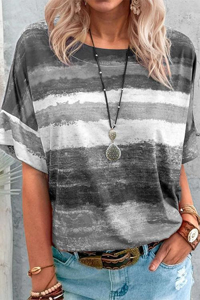 Colorful Stripe Short Sleeve T Shirt - girlyrose.com