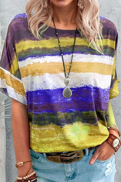 Colorful Stripe Short Sleeve T Shirt - girlyrose.com