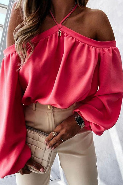 Off Shoulder Puff Long Sleeve Blouse - girlyrose.com