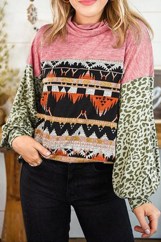 Splicing Long Puff Sleeve Sweatshirt - girlyrose.com