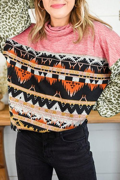 Splicing Long Puff Sleeve Sweatshirt - girlyrose.com