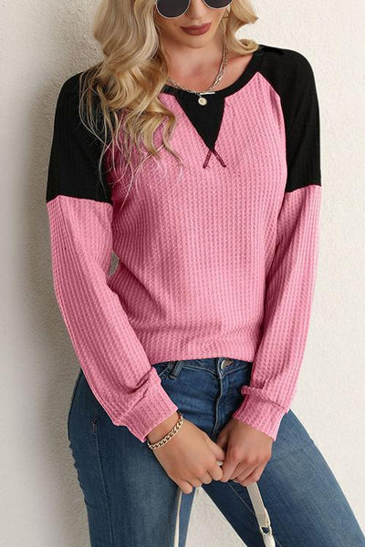 Contrast Patchwork Long Sleeve Top - girlyrose.com