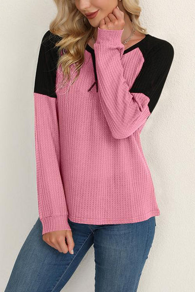 Contrast Patchwork Long Sleeve Top - girlyrose.com