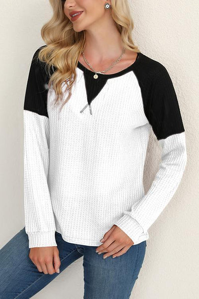 Contrast Patchwork Long Sleeve Top - girlyrose.com