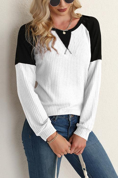 Contrast Patchwork Long Sleeve Top - girlyrose.com