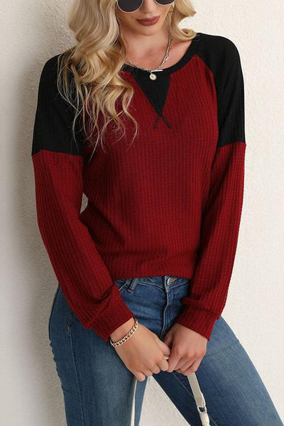 Contrast Patchwork Long Sleeve Top - girlyrose.com