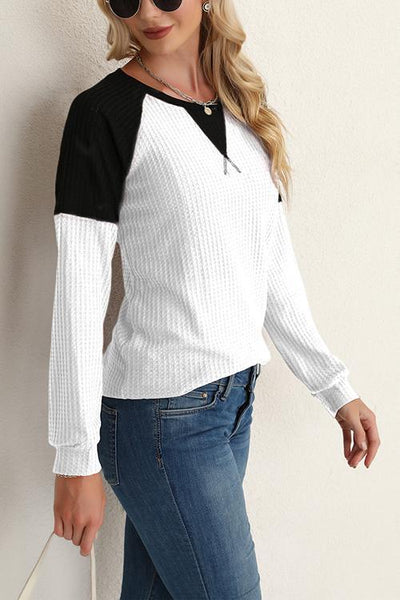 Contrast Patchwork Long Sleeve Top - girlyrose.com