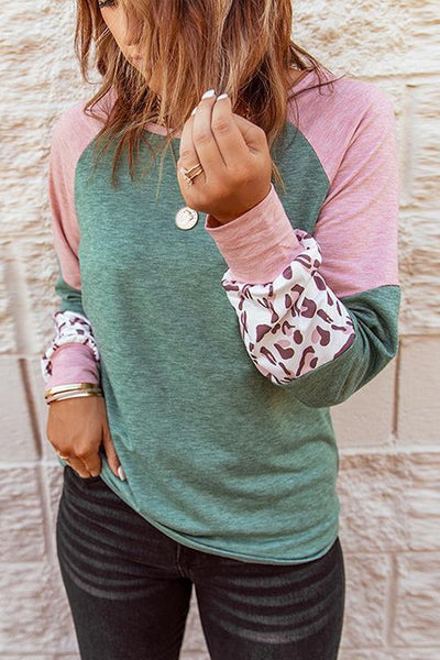 Leopard Color Block Long Sleeve Top