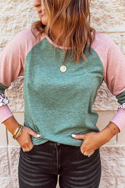 Leopard Color Block Long Sleeve Top