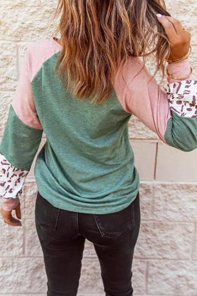 Leopard Color Block Long Sleeve Top