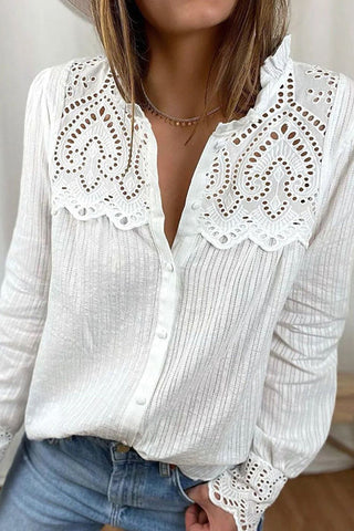 Hollow Lace Button Long Sleeve Shirt