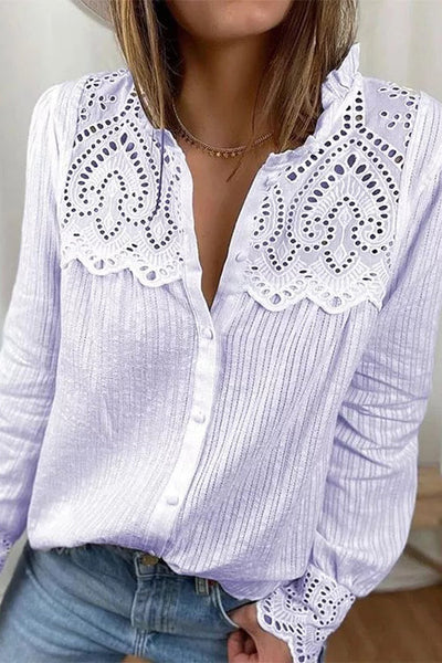 Hollow Lace Button Long Sleeve Shirt