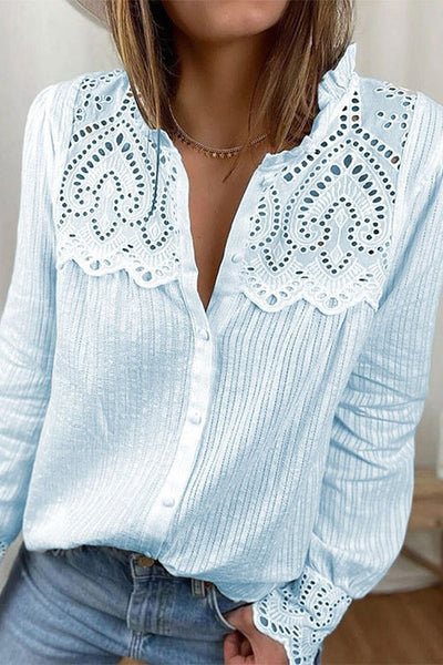 Hollow Lace Button Long Sleeve Shirt