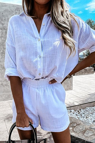 Linen Button Shirts Shorts Sets - girlyrose.com