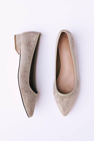 Faux Suede Pointed Toe Flats - girlyrose.com