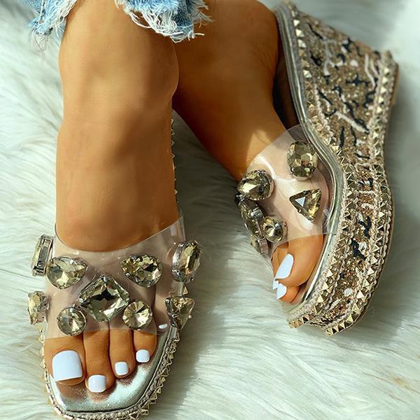 Lydiashoes Open Toe Studded Rivet Heeled Sandals
