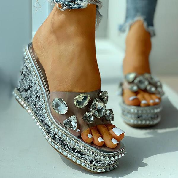 Lydiashoes Open Toe Studded Rivet Heeled Sandals