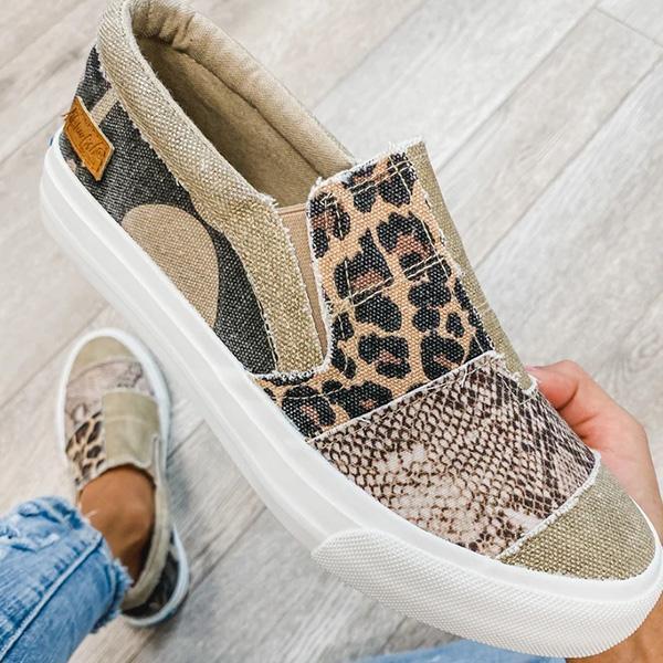 Lydiashoes Pieced Raw Edge Animal Print Canvas Slip-On Flats