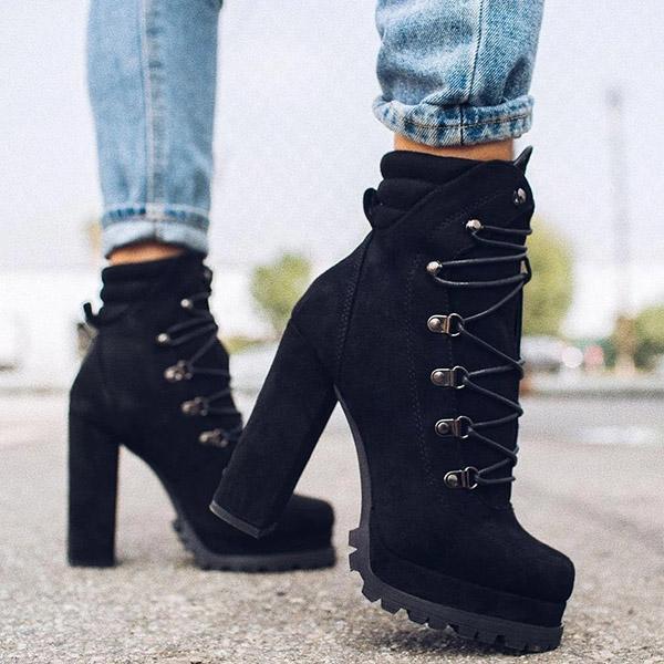 Lydiashoes Suede Chunky Heel Ankle Boots
