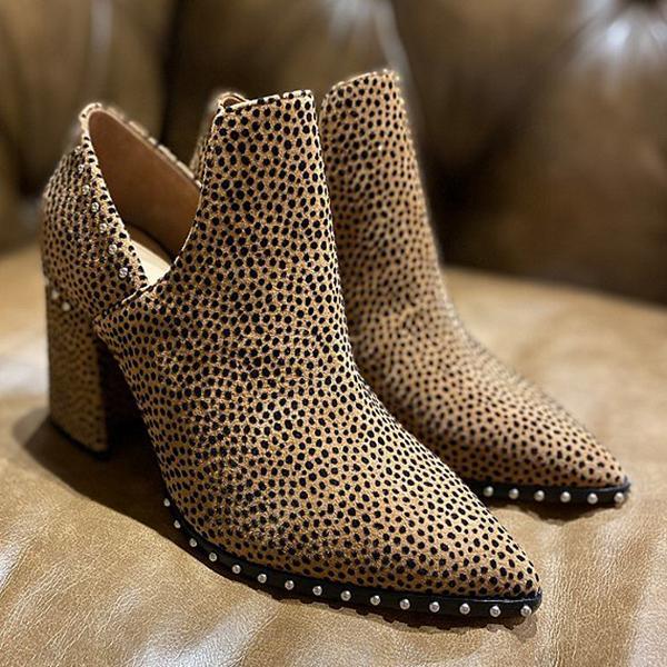 Lydiashoes Leopard-Print Fine Diamond Ankle Boots
