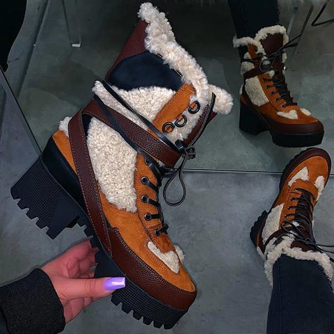 Lydiashoes Stitching Warm Thick-Soled Fashion Autumn Winter Boots