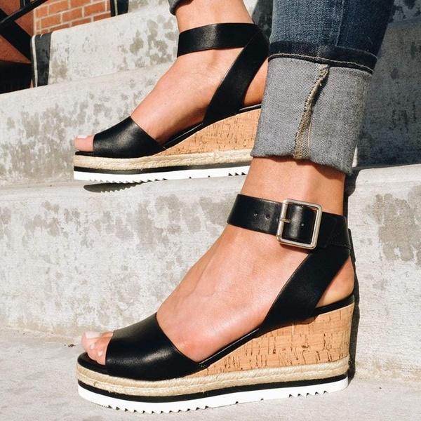 Lydiashoes Casual Daily Comfy Adjustable Buckle Wedges