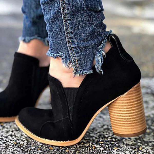 Lydiashoes Elegant Slip On Chunky Heel Ankle Boots