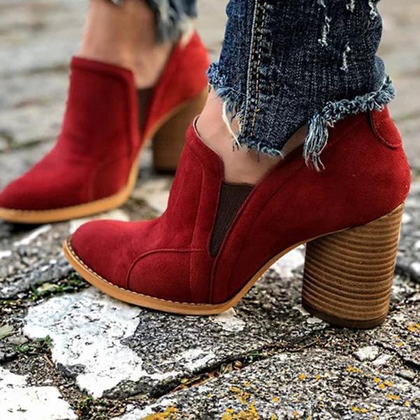 Lydiashoes Elegant Slip On Chunky Heel Ankle Boots