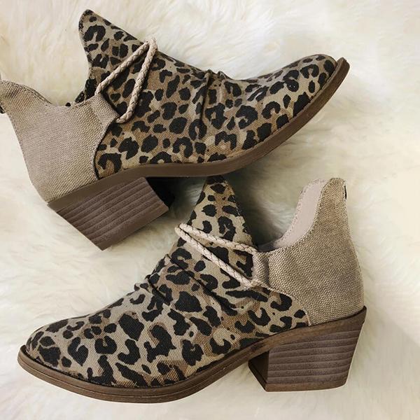 Lydiashoes Leopard Chunky Heel Canvas Boots