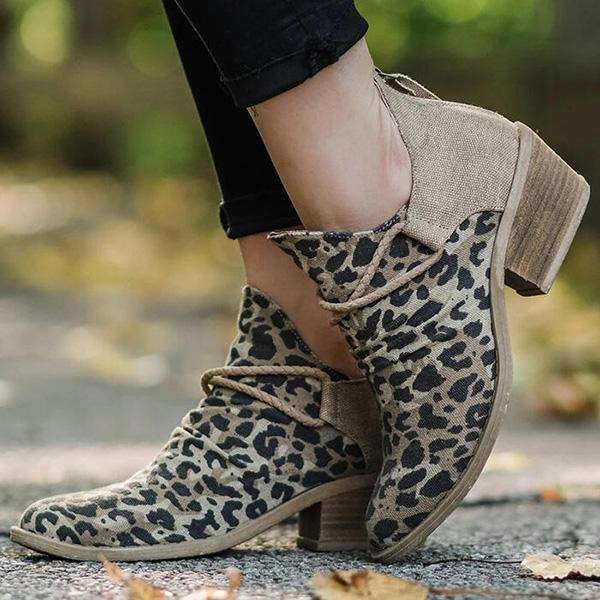 Lydiashoes Leopard Chunky Heel Canvas Boots