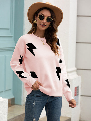 Women's Jacquard Round Neck Pullover Sweater-Corachic