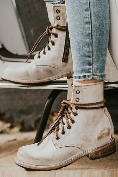 Lace Up Low Heel Boots - girlyrose.com