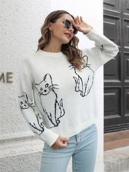 Women's Round Neck Animal Motifs Knitting Sweater-Corachic