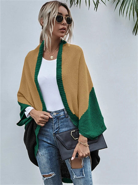 Contrast Shawl Knitted Cardigan Sweater-Corachic