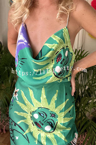 Space Green Satin  Midi Dress