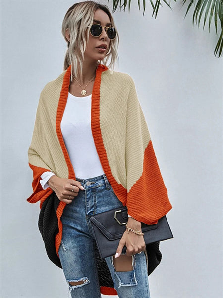 Contrast Shawl Knitted Cardigan Sweater-Corachic