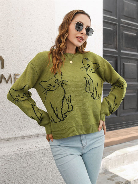 Women's Round Neck Animal Motifs Knitting Sweater-Corachic