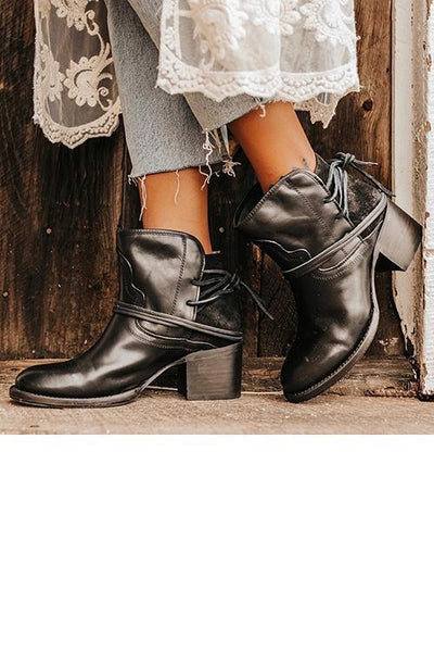 Lace Up Chunky Heels Ankle Boots - girlyrose.com