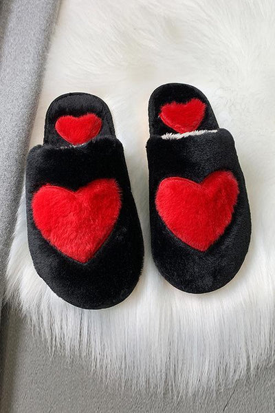 Heart Fuzzy Mules Slipper - girlyrose.com