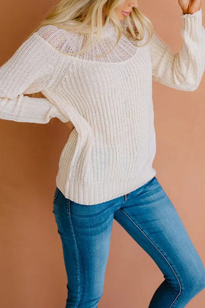 Lace Patchwork O Neck Sweater