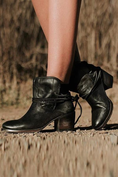 Lace Up Chunky Heels Ankle Boots - girlyrose.com