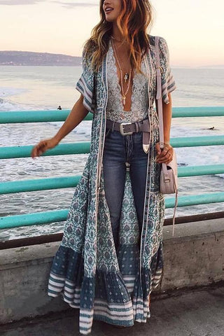 Print V Neck Short Sleeve Maxi Dress - girlyrose.com
