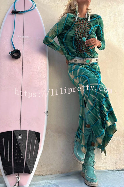 Lilipretty Giulia Tie-dye Print High Rise Stretch Slit Skirt