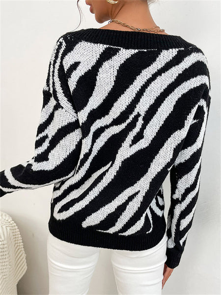 Fashion Zebra Pattern Warm Knitting Sweater-Corachic