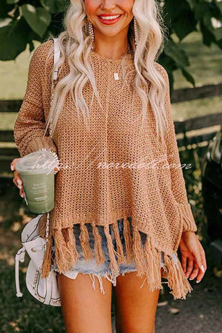 Catching Feelings Knit Fringe Trim Relaxed Sweater
