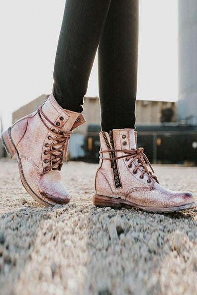 Lace Up Low Heel Boots - girlyrose.com