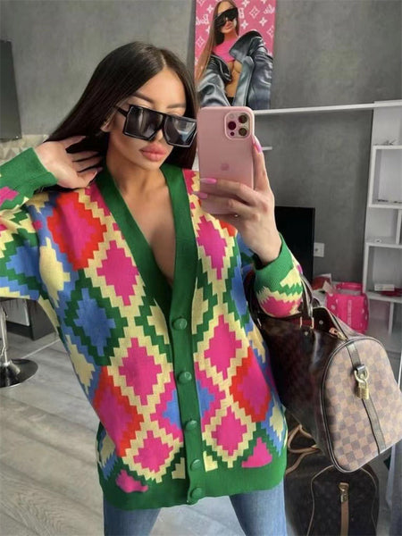 V-neck Casual Comfortable Medium Long Loose Sweater Cardigan-Corachic