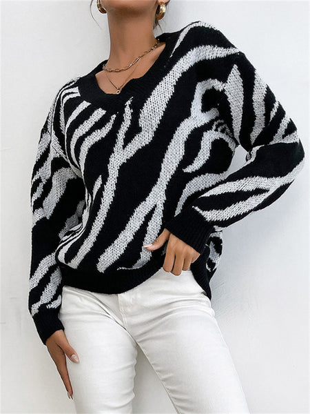 Fashion Zebra Pattern Warm Knitting Sweater-Corachic
