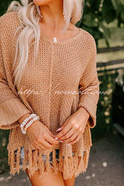 Catching Feelings Knit Fringe Trim Relaxed Sweater