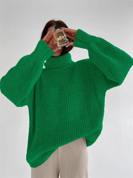 Thick Casual Turtleneck Solid Color Knitted Sweater-Corachic